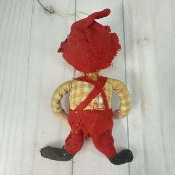 Vintage 1950's Felt Pixie Elf Overalls Christmas Ornament 6" - Picture 2 of 5